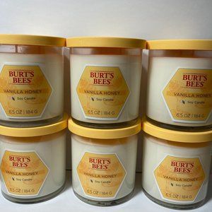 Burt's Bees Vanilla Honey Soy Candle 6 Glass Jars 6.5oz Discontinued 2 Wick